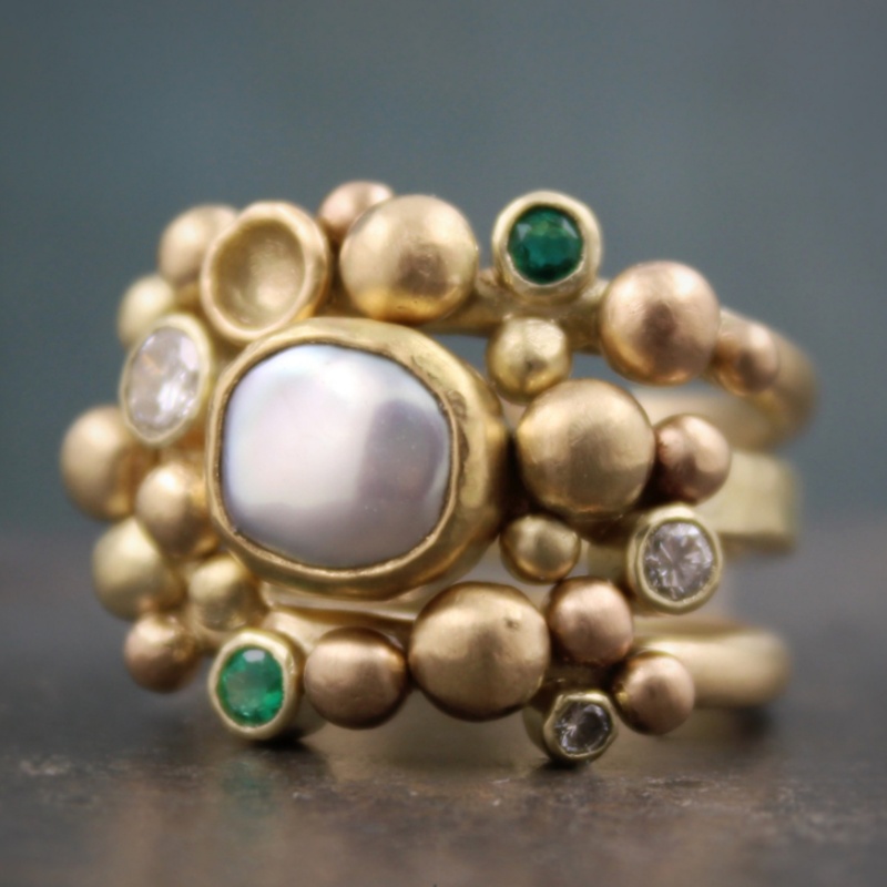 Women's Vintage Multi-layer Oval Stone Bubble Statement Ring